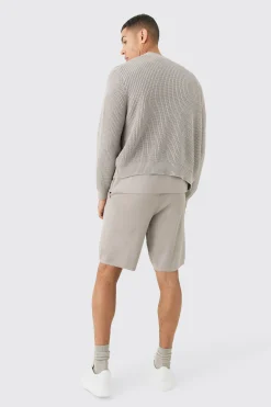 Boxy Fit Ribbed Fisherman Knit Cardigan | BoohooMAN UK