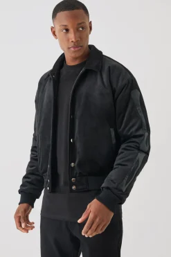Boxy Fit Skeleton Applique Varsity Jacket | BoohooMAN UK