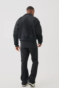 Boxy Fit Skeleton Applique Varsity Jacket | BoohooMAN UK