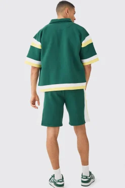 Boxy Fit Varsity Shirt Short Tracksuit | BoohooMAN UK
