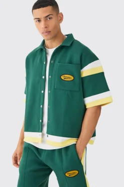 Boxy Fit Varsity Shirt Short Tracksuit | BoohooMAN UK