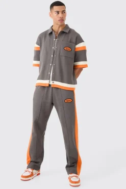 Boxy Fit Varsity Shirt Tracksuit | BoohooMAN UK