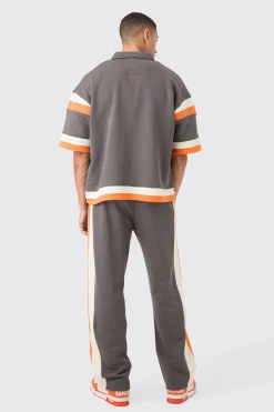 Boxy Fit Varsity Shirt Tracksuit | BoohooMAN UK