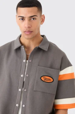 Boxy Fit Varsity Shirt Tracksuit | BoohooMAN UK
