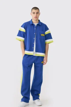 Boxy Fit Varsity Shirt Tracksuit | BoohooMAN UK