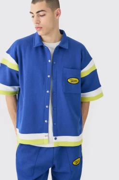 Boxy Fit Varsity Shirt Tracksuit | BoohooMAN UK