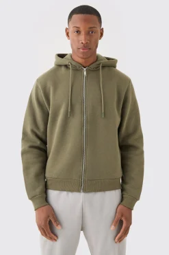 Boxy Fit Zip Through Hoodie | BoohooMAN UK