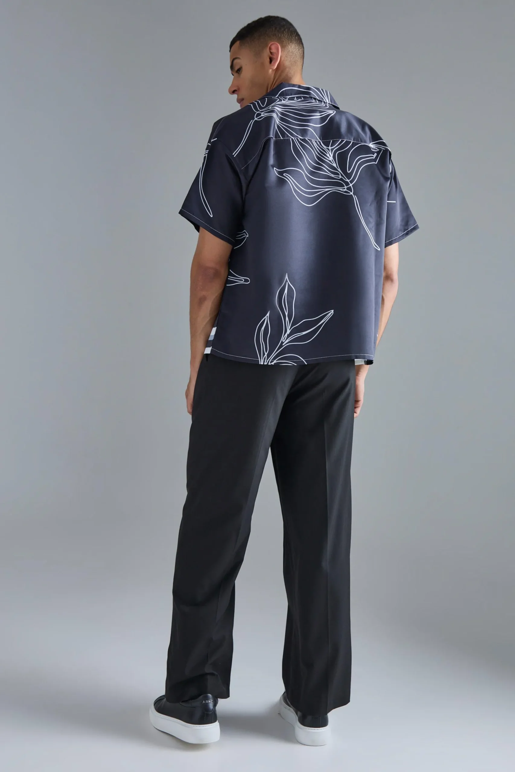 Boxy Floral Boarder Satin Shirt | BoohooMAN UK