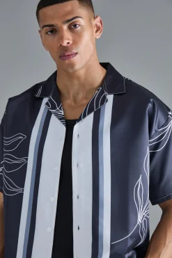 Boxy Floral Boarder Satin Shirt | BoohooMAN UK