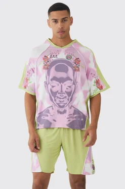 Boxy Floral Embroidered Football T-shirt & Short Set | BoohooMAN UK