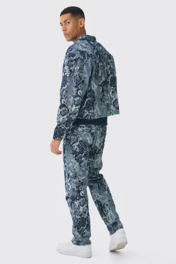 Boxy Floral Jacquard Denim Jacket | BoohooMAN UK