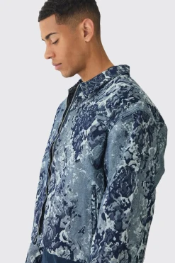 Boxy Floral Jacquard Denim Jacket | BoohooMAN UK