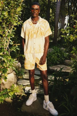 Boxy Floral Short Sleeve Satin Shirt & Short Set | BoohooMAN UK