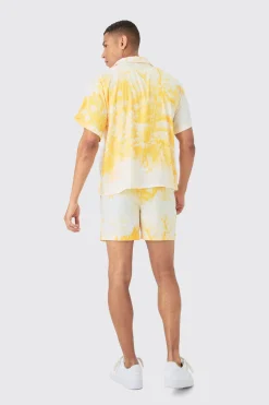 Boxy Floral Short Sleeve Satin Shirt & Short Set | BoohooMAN UK