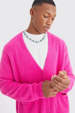 Boxy Fluffy Knitted Cardigan | BoohooMAN UK