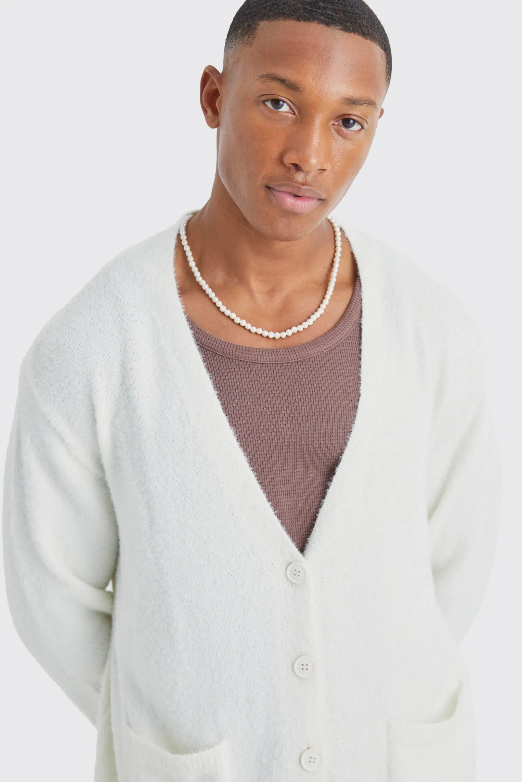 Boxy Fluffy Knitted Cardigan | BoohooMAN UK
