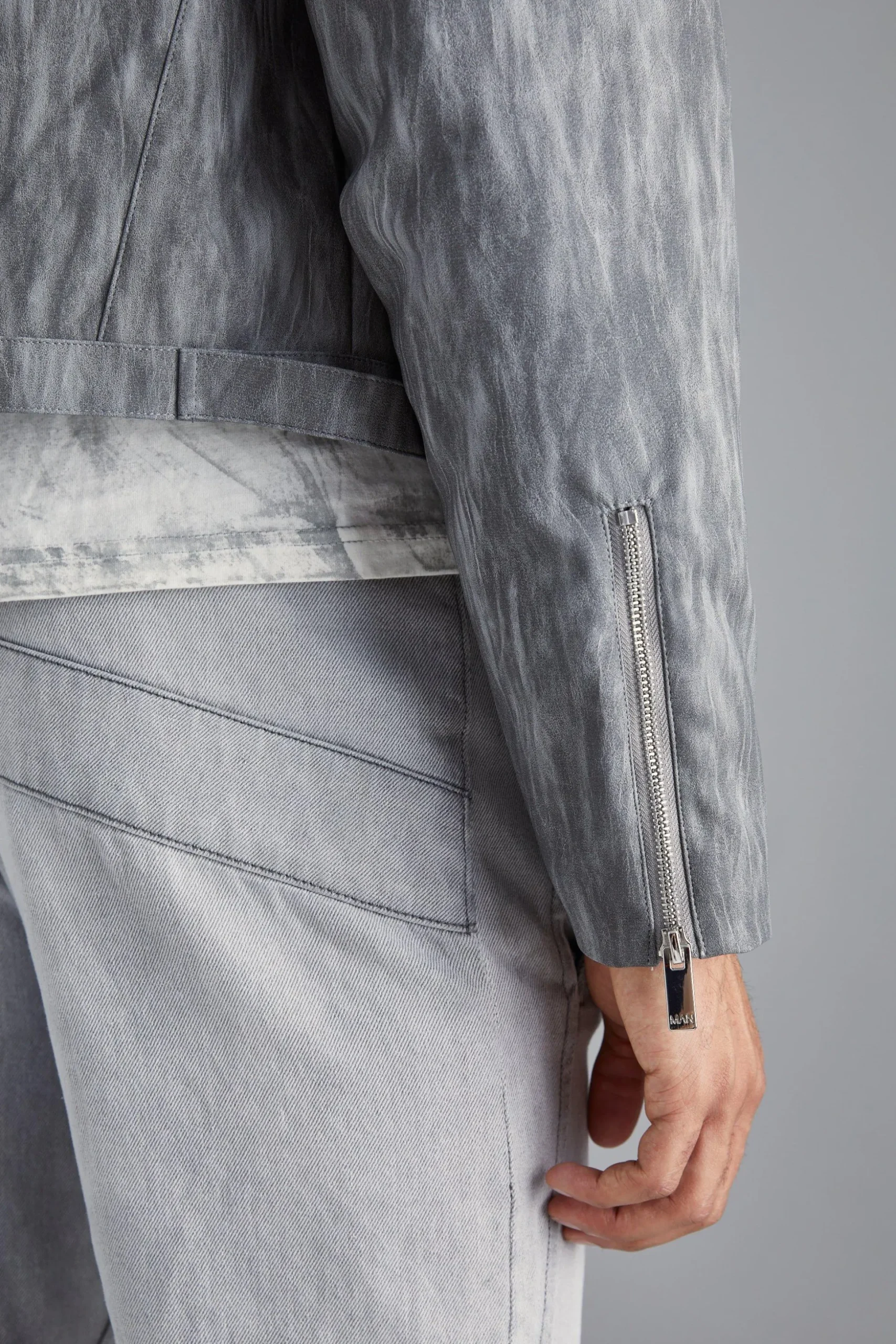 Boxy Funnel Neck Biker Jacket | BoohooMAN UK