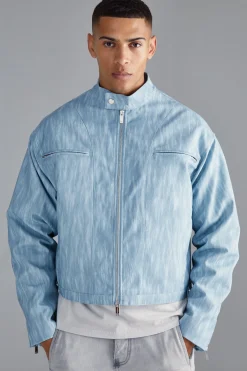 Boxy Funnel Neck Biker Jacket | BoohooMAN UK