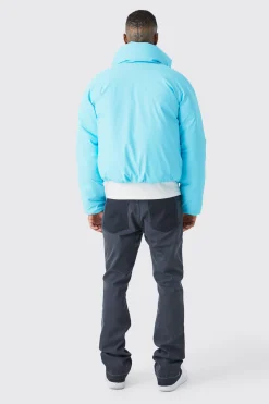 Boxy Funnel Neck Coated Puffer | BoohooMAN UK