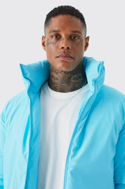Boxy Funnel Neck Coated Puffer | BoohooMAN UK