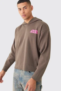 Boxy Graphic Knit Hoodie | BoohooMAN UK