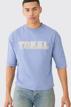 Boxy Half Sleeve Borg Applique T-shirt | BoohooMAN UK