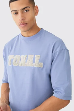 Boxy Half Sleeve Borg Applique T-shirt | BoohooMAN UK