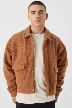 Boxy Heavy Boucle Harrington With Pockets | BoohooMAN UK