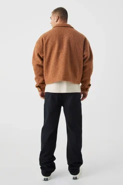 Boxy Heavy Boucle Harrington With Pockets | BoohooMAN UK