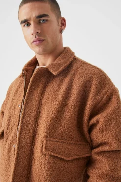 Boxy Heavy Boucle Harrington With Pockets | BoohooMAN UK