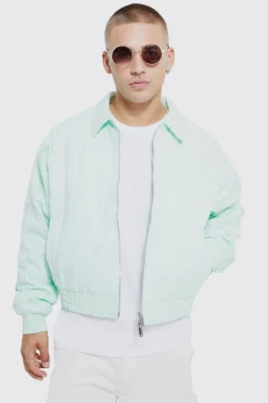 Boxy Heavy Twill Embroidered Collared Bomber | BoohooMAN UK