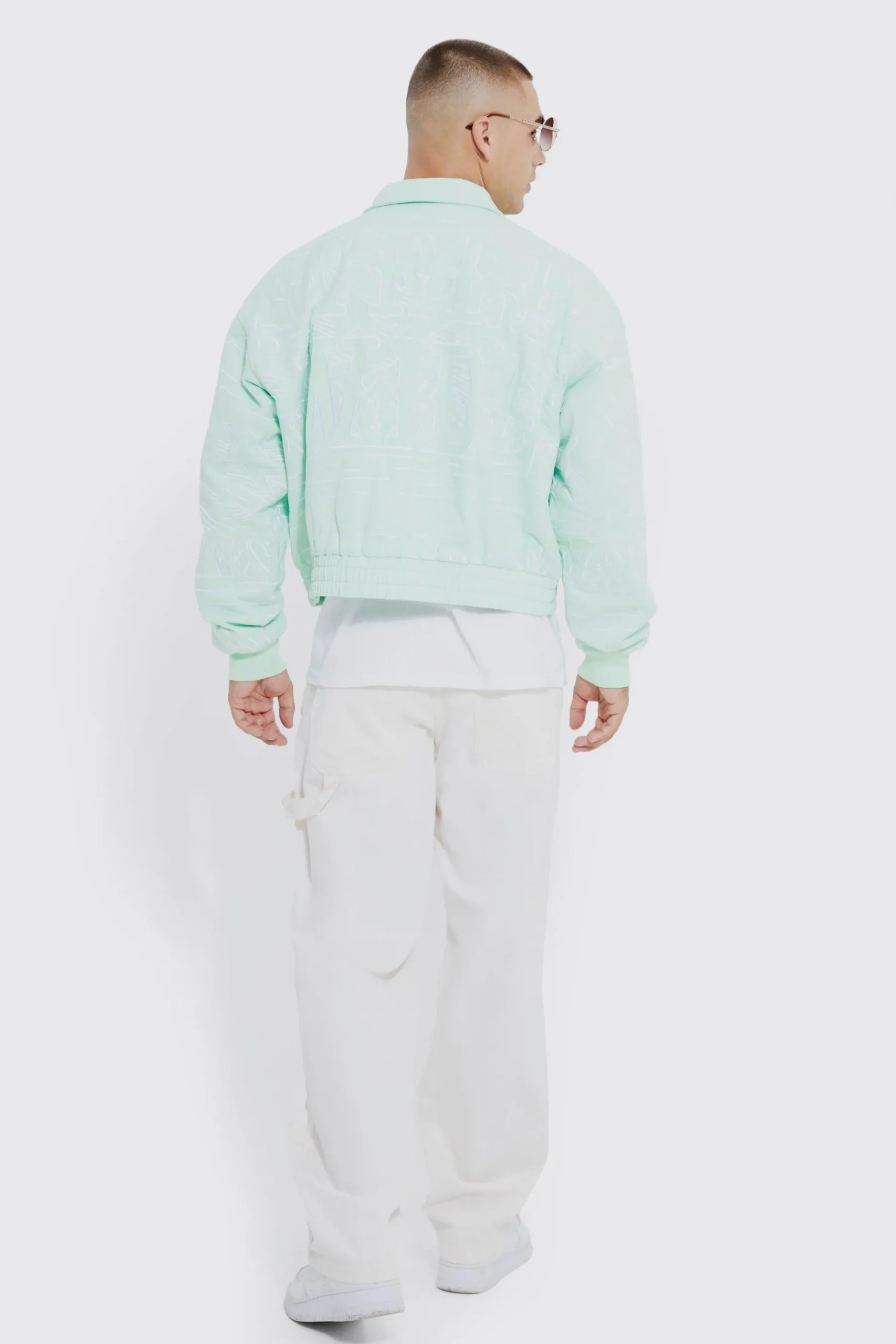 Boxy Heavy Twill Embroidered Collared Bomber | BoohooMAN UK