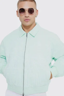 Boxy Heavy Twill Embroidered Collared Bomber | BoohooMAN UK