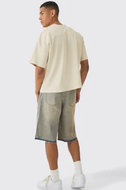 Boxy Heavyweight Ribbed Washed V Neck Sweatshirt | BoohooMAN UK