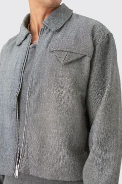 Boxy Herringbone Collared Jacket | BoohooMAN UK