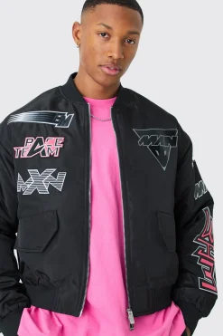 Boxy High Shine Nylon Moto Bomber | BoohooMAN UK