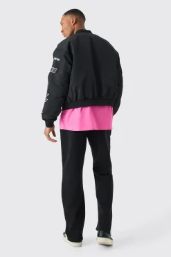 Boxy High Shine Nylon Moto Bomber | BoohooMAN UK
