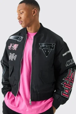 Boxy High Shine Nylon Moto Bomber | BoohooMAN UK