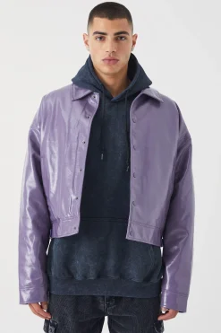Boxy High Shine Pu Harrington | BoohooMAN UK