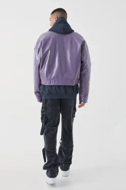 Boxy High Shine Pu Harrington | BoohooMAN UK