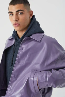 Boxy High Shine Pu Harrington | BoohooMAN UK