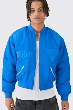 Boxy High Shine Tonal Nylon Moto Bomber | BoohooMAN UK