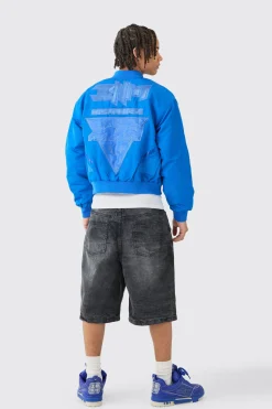 Boxy High Shine Tonal Nylon Moto Bomber | BoohooMAN UK