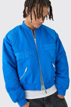 Boxy High Shine Tonal Nylon Moto Bomber | BoohooMAN UK