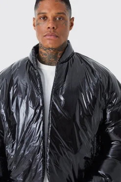 Boxy High Shine Volume Padded Puffer Bomber | BoohooMAN UK