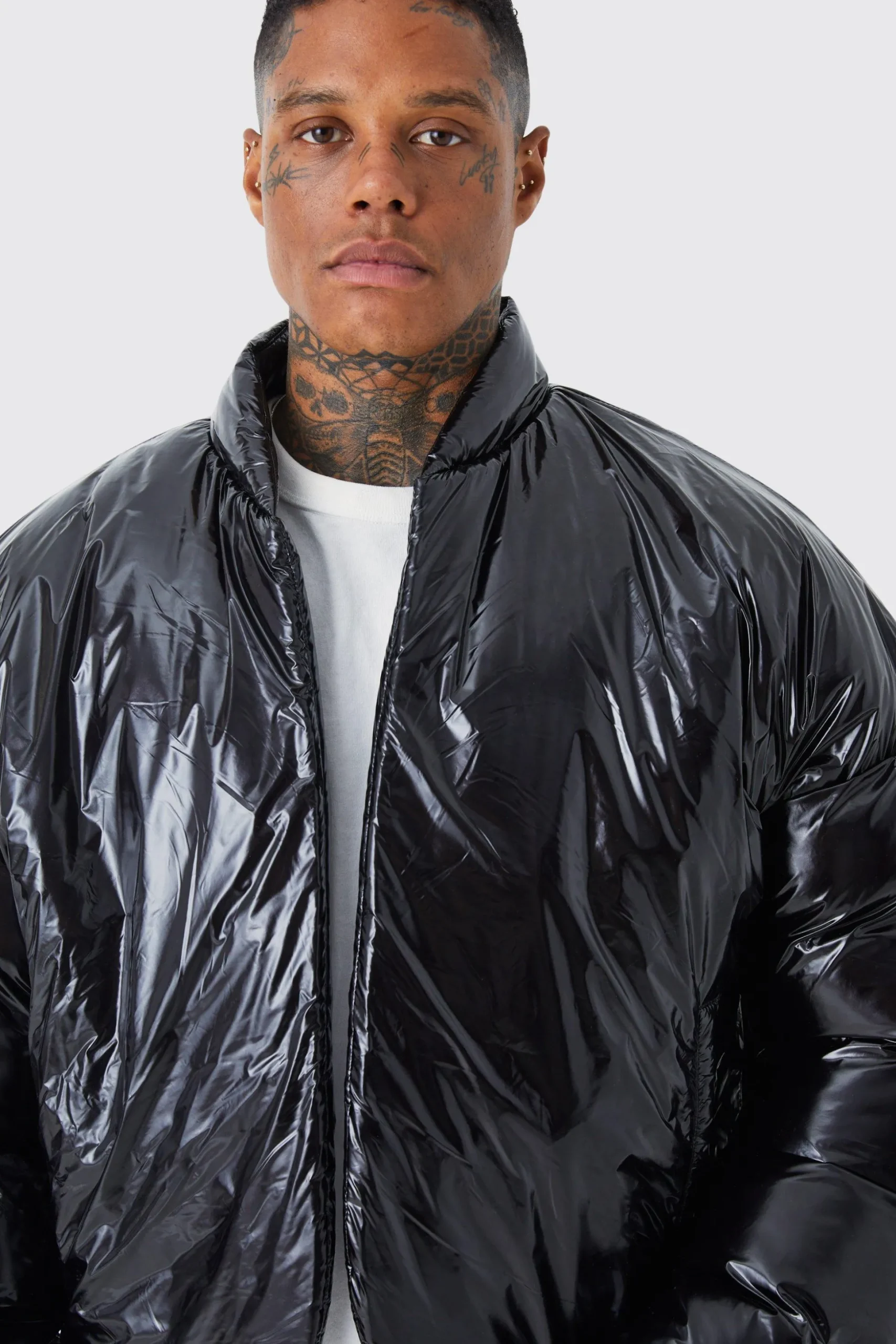 Boxy High Shine Volume Padded Puffer Bomber | BoohooMAN UK