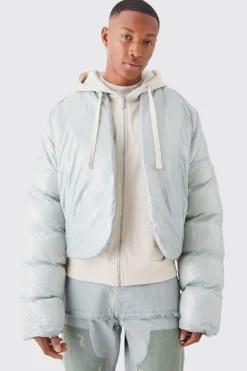 Boxy High Shine Volume Padded Puffer Bomber | BoohooMAN UK