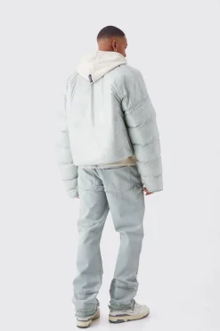 Boxy High Shine Volume Padded Puffer Bomber | BoohooMAN UK