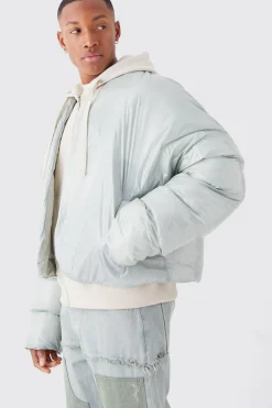 Boxy High Shine Volume Padded Puffer Bomber | BoohooMAN UK