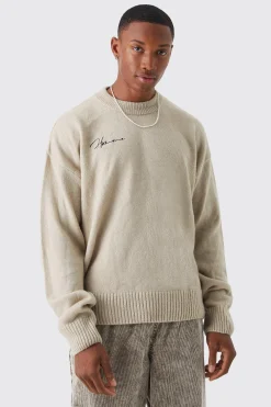 Boxy Homme Extended Neck Brushed Rib Knit Jumper | BoohooMAN UK